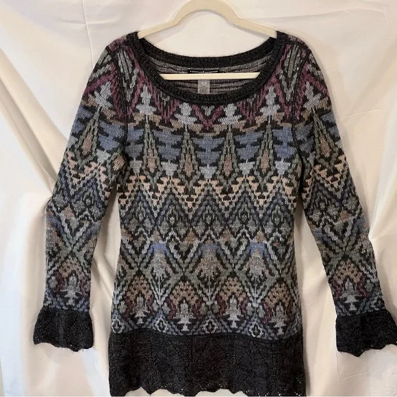 Peruvian Connection Alpaca Wool Blend Sweater Mini Dress Small Gray Pattern - Picture 3 of 5